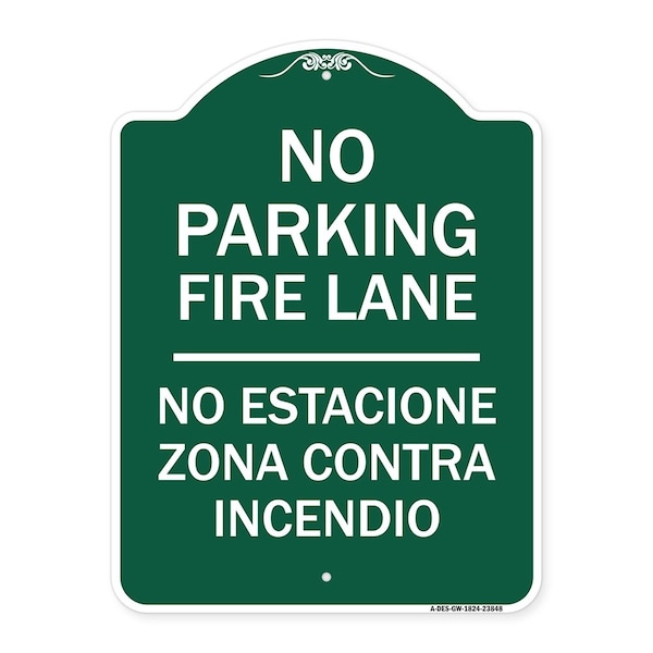 Signmission No Estacione Zona Contra Incendio, Green & White Aluminum Architectural Sign, 18" H, GW-1824-23848 A-DES-GW-1824-23848 - main
